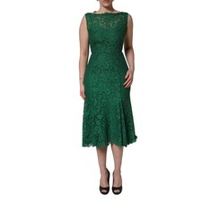 DOLCE & GABBANA Dress Green Floral Lace Sleeveless Midi IT52/US18/4XL 3680usd