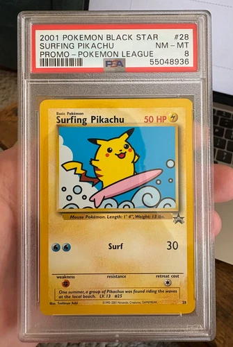 Pokémon Surfing Pikachu #28 - 2001 Black Star Promo - PSA 8 (NM-MT) Condition!