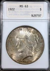 1922 Peace Silver Dollar MS 63 ~OLD ANA HOLDER~ Color Toning ANACS!
