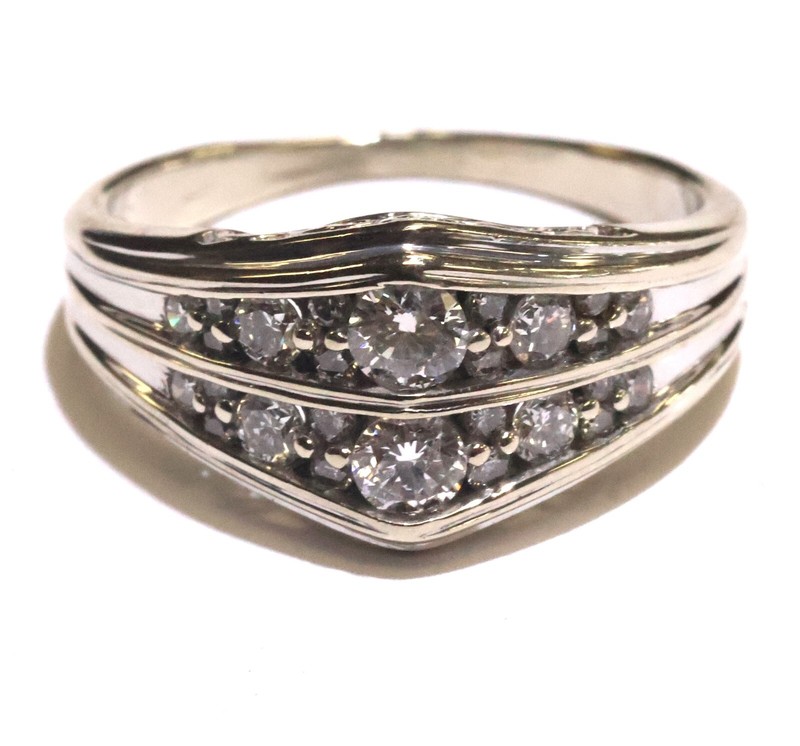 14k White gold .75ct Natural Diamond vintage antique ring 5.7g SI2 H estate band