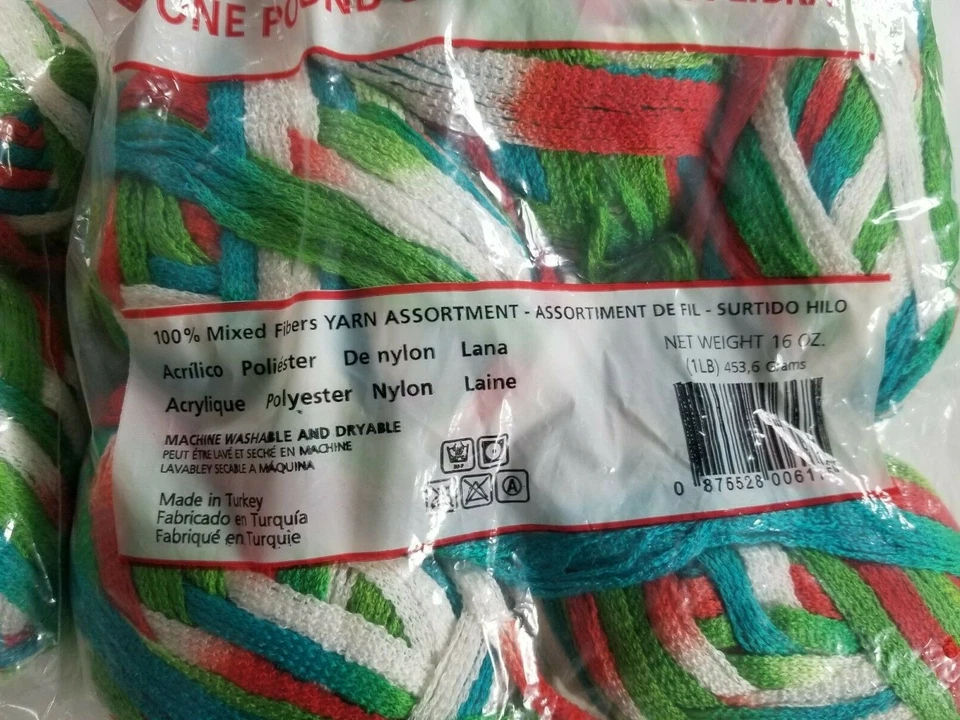 Rainbow Style Ribbon Yarn Lot - 2lbs Red Green Blue and White - Image 2 of 4