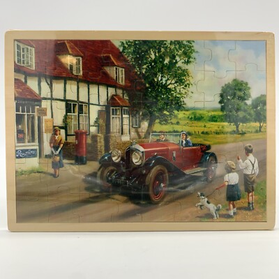 Wood Tray 48 Piece Jigsaw English Country Nostalgia Car Dog Children Mailbox NEW