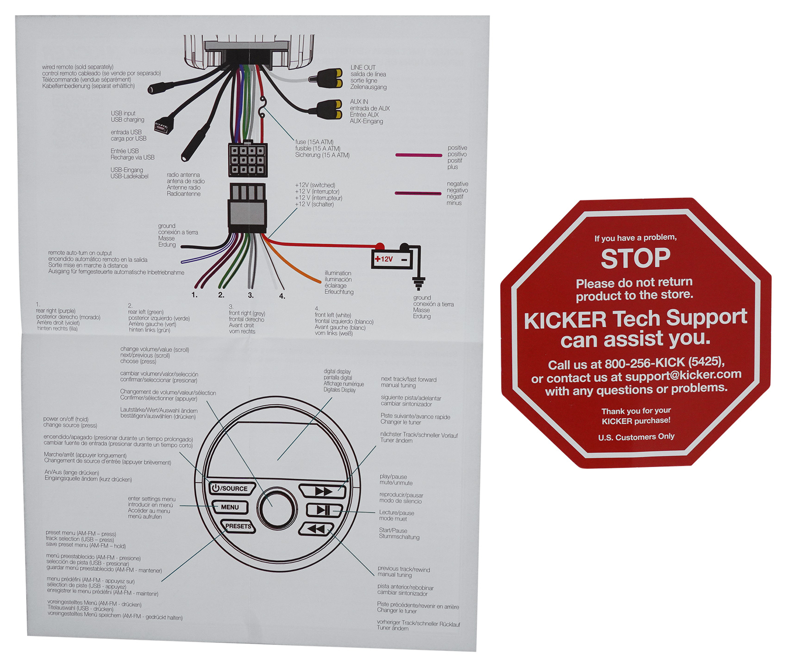 Цифровой медиаприемник с отверстием калибра Kicker 46KMC2 с Bluetooth USB для лодкиATVUTV