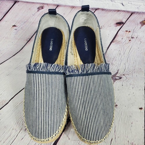 Lands End Women's Size 9 Navy Stripe Fringe Espadrilles Shoes - Picture 6 of 9