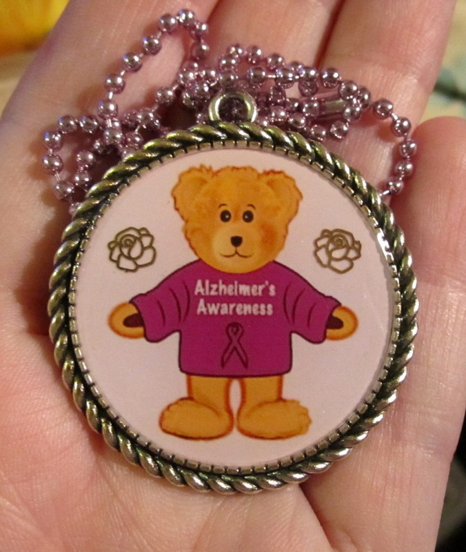 Alzheimers Necklace - Awareness Bear~Purple Ribbon