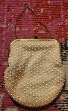 Vintage white beaded bead 1950s handbag purse retro bridal prom chic kiss clasp
