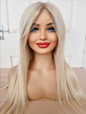 Ombre Platinum Blonde Straight Lace Front Wigs Dark Roots  display picture 1