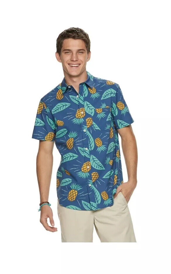 Men’s Urban Pipeline Size XL Navy Short Sleeve Button Down Pineapple