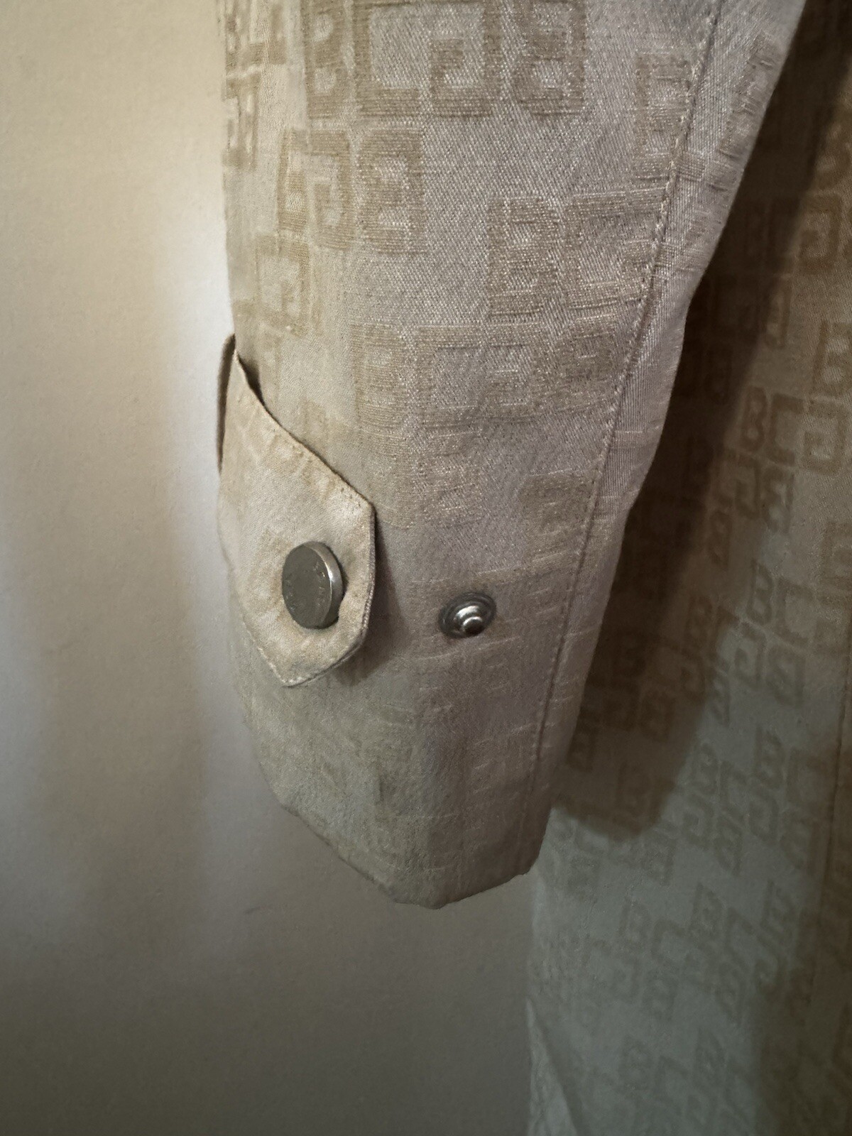 Monogram coat logo print trench coat belted tan jacquard rare image 10