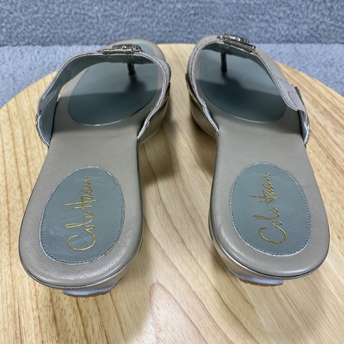 Cole Haan Air Donna Wedge Size 10 B Gold Brown Slide Buckle Heel Sandal Thong - Picture 14 of 16