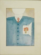 MCM Mid Century Modern Art Print Andre Sala Lithograph Male Open Heart 1977