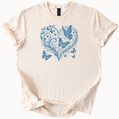 Butterfly Heart Tee Floral Swirl Shirt Nature Gift
