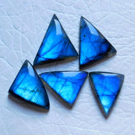 Natural Labradorite Cabochon Mix Trillion Shape Blue Stone Gemstone 5 Pcs Lot - Image 2 of 4