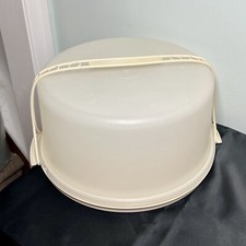 Vtg Tupperware Cake Taker w/Lid  Handle Almond 1256-4 1257-5 1258-5 Flaws 