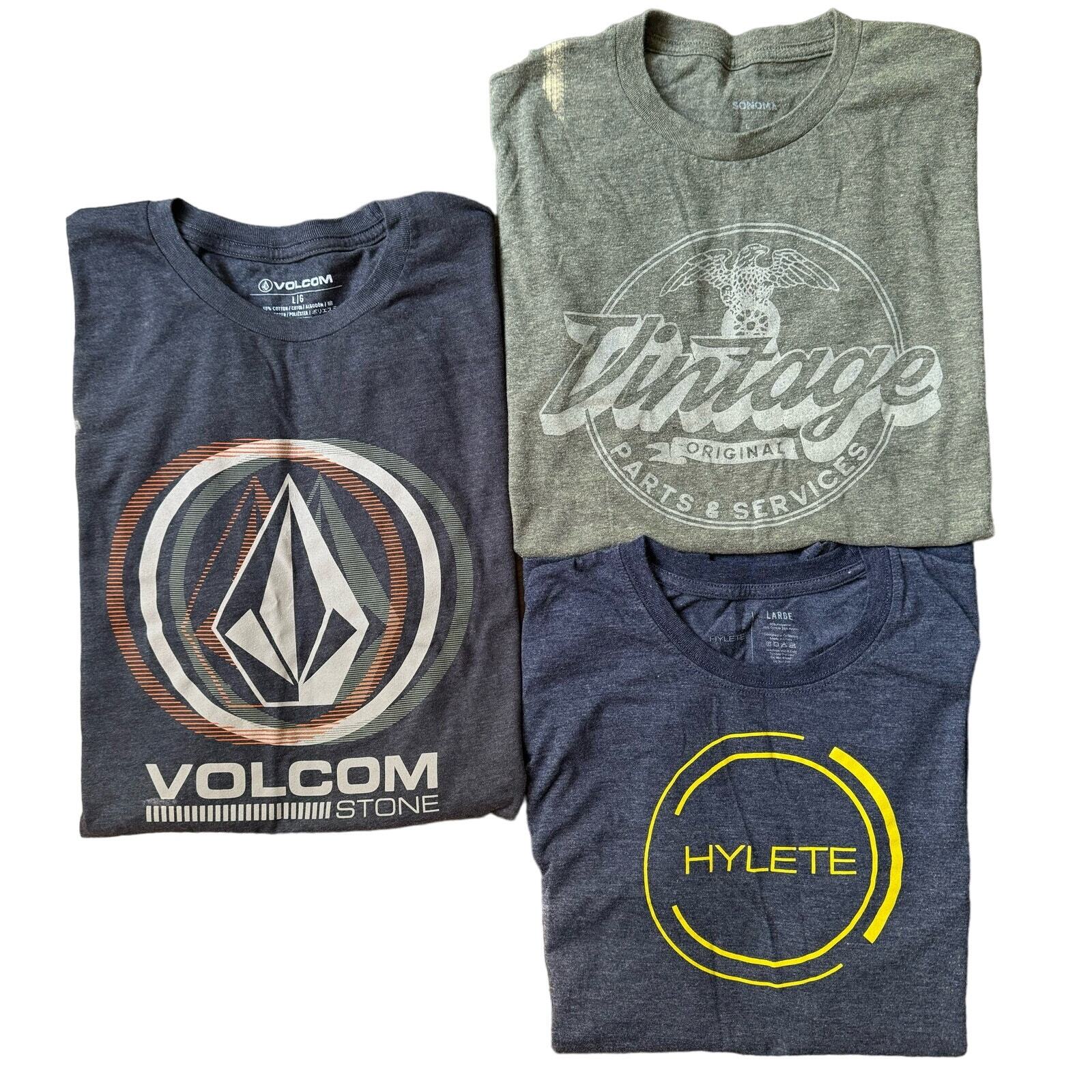 Set of 3 men's size LARGE graphic tees Hylete Volcom Sonoma-image