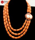 for Women 3 Strand Chokers 18" Natural 10-11mm Thick Slice Orange Coral Necklace
