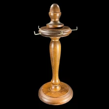 5 Hook Vintage MCM Stained Wood Utensil Holder Brass Farmhouse 11 in H