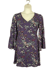 Loft Purple Floral Tiered Bell Sleeve Mini Dress Size 6