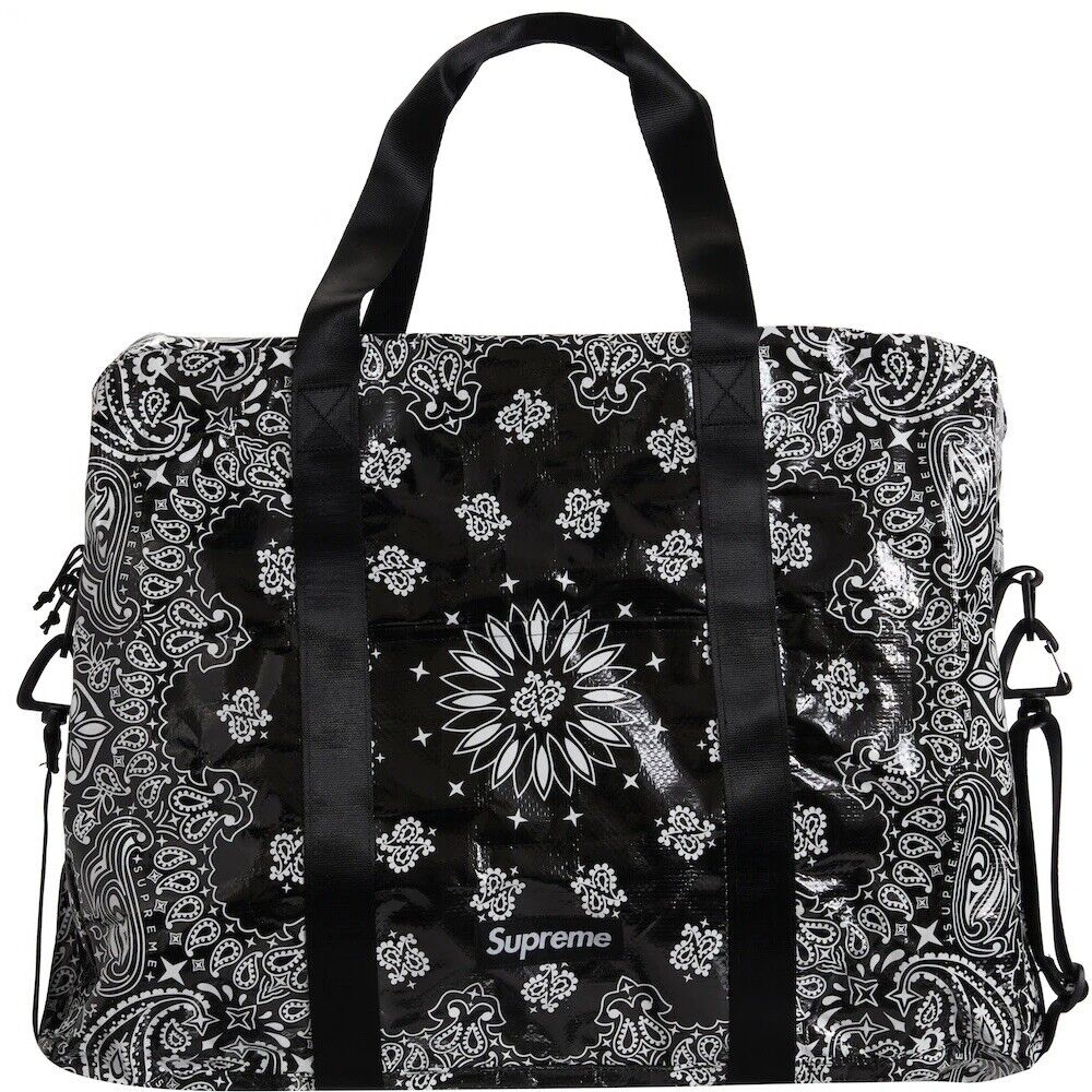 Supreme Black Box Logo Duffle Bag Large Bandana Tarp Nylon Supreme Black Box Logo Duffle Bag Large Bandana Tarp Nylon