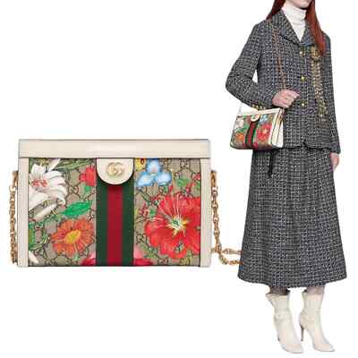 NEW Gucci Ophidia Flora GG Supreme Shoulder Bag Chain Off White | eBay
