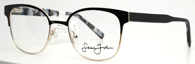 SEAN JOHN SJLO6014 001 Black Gold Womens Square Eyeglasses 54-21-145 B:44
