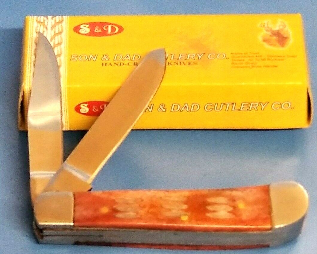 Trapper Pattern 2 blade folding Pocket Knife by S&D Cutlery Red Bone