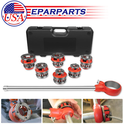 36475 12-R Manual Exposed Ratchet Pipe Threader Set w/6 NPT Die Heads 1/2'' - 2''
