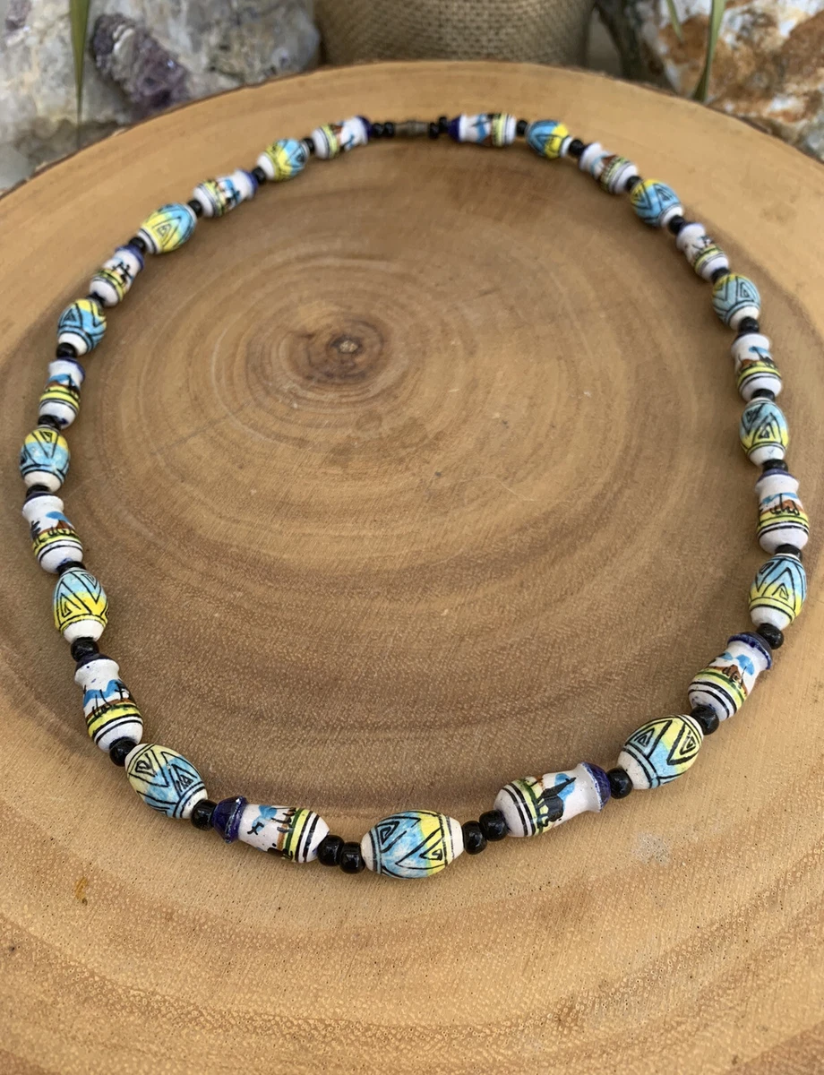 Vintage Hand Painted Southwestern Style Ceramic Bead Necklace 22