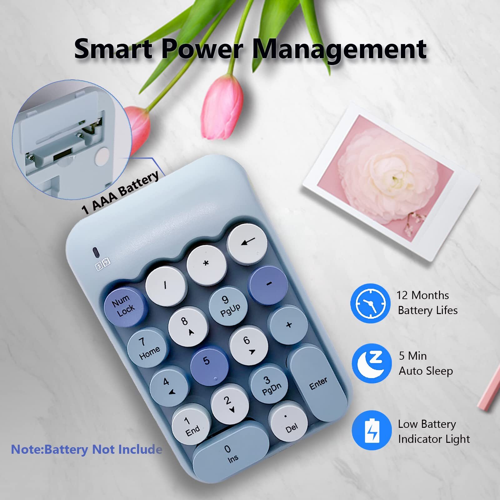 Wireless Number Pad Ergonomic Cute Colorful Retro Mini Portable Numeric Keypa...