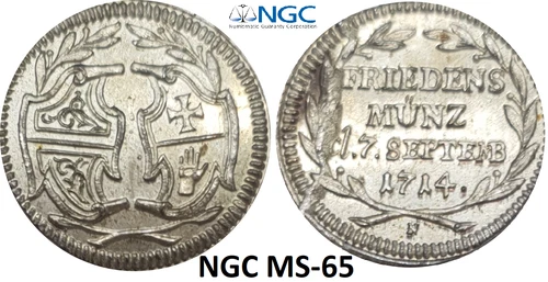 NGC Hall 1714 Unc MS-65 1/4 Ducat Pattern Silver Coin Germany German State Rare