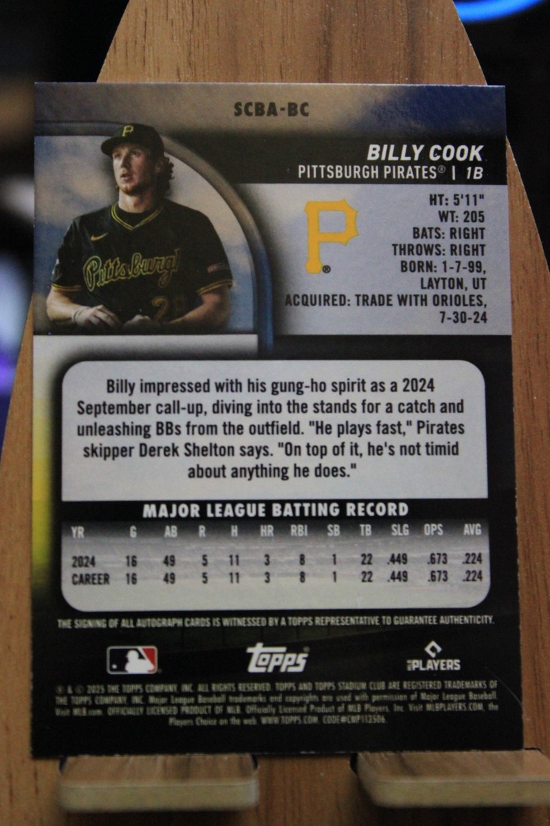 2025 Stadium Club Billy Cook ROOKIE REAL ONE ON CARD AUTO! | eBay