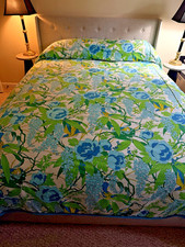 VINTAGE Cannon Royal? FLOWER POWER Birds  BEDSPREAD FULL /Queen MCM 60’s HIPPIE