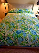 VINTAGE Cannon Royal? FLOWER POWER Birds  BEDSPREAD FULL /Queen MCM 60’s HIPPIE