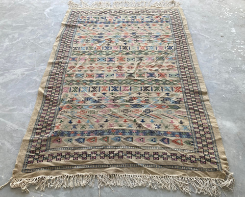 Vintage Traditional Handmade Lovely Moroccan Kilim Floor Rug Carpet 196x128 cm