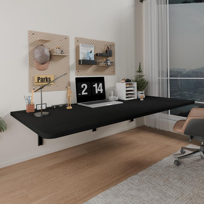 55'' Wall-Mounted Foldable Desk, Space-Saving Computer Table, 500 lb Capacity, Bl
