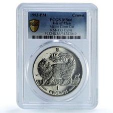 Isle of Man 1 crown Maine Coon Cat KM-353 Cat Crowns MS 66 PCGS CuNi coin 1993