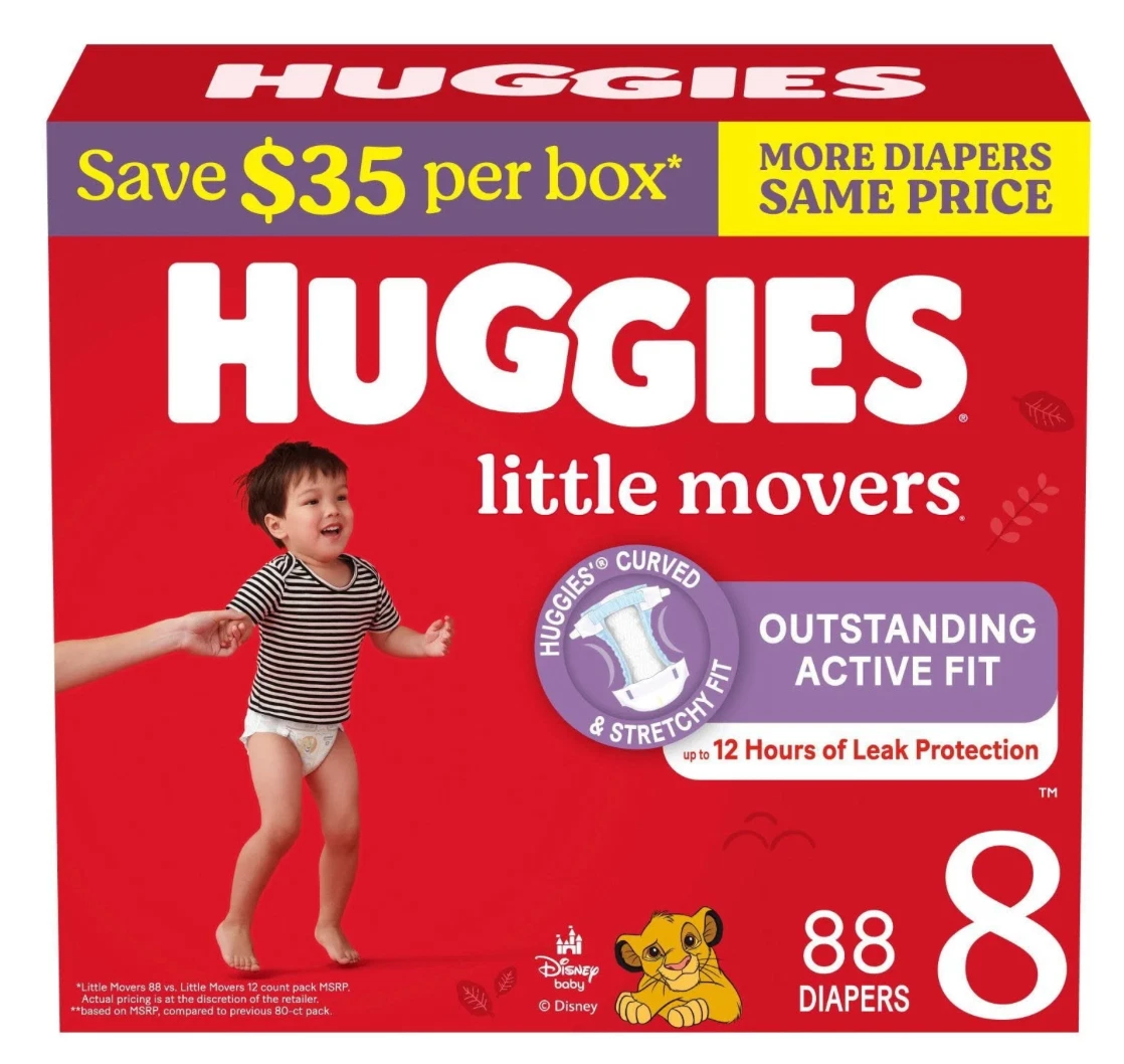 Huggies Little Movers Baby Diapers, Size 8 (46+ Pounds), 88 Count