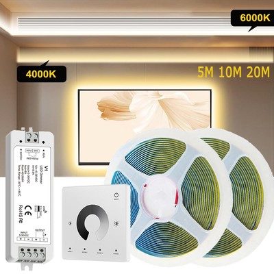 10M 20M COB LED Streifen 24V Warm Weiss Stripe Dimmbar Band Touch Fernbedienung