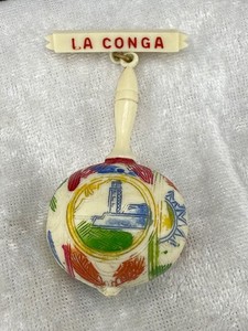 Vintage LA Conga Travel Brooch Carved Maraca Real Shake 40s