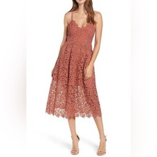 ASTR the Label Lace A-Line Midi Dress in Rust