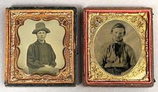 TWO 1/6 PLATE IMAGES, TINTYPE, AMBROTYPE, WORKERS, MINERS (NOT DAGUERREOTYPE)