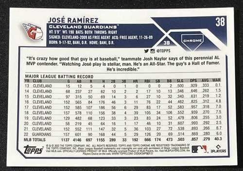2023 Topps Chrome #38 José Ramírez Pink Refractor Cleveland Guardians - Bild 2 von 2