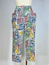 Vintage 1960's city-scene print COTTON capri pedal-pusher clam-digger pants S/M