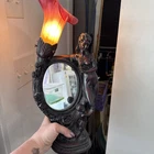 RARE VINTAGE TIFFANY STYLE lady Cherub Lamp And Mirror With Glass Shade