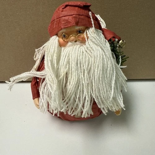 Vintage Santa Claus Paper Mache Christmas Ornament 7" ROC World Taiwan Fc