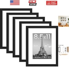 8.5x11 Picture Frame Set of 5, Display Pictures 6x8 with Mat or 8.5 by 11 Wit...