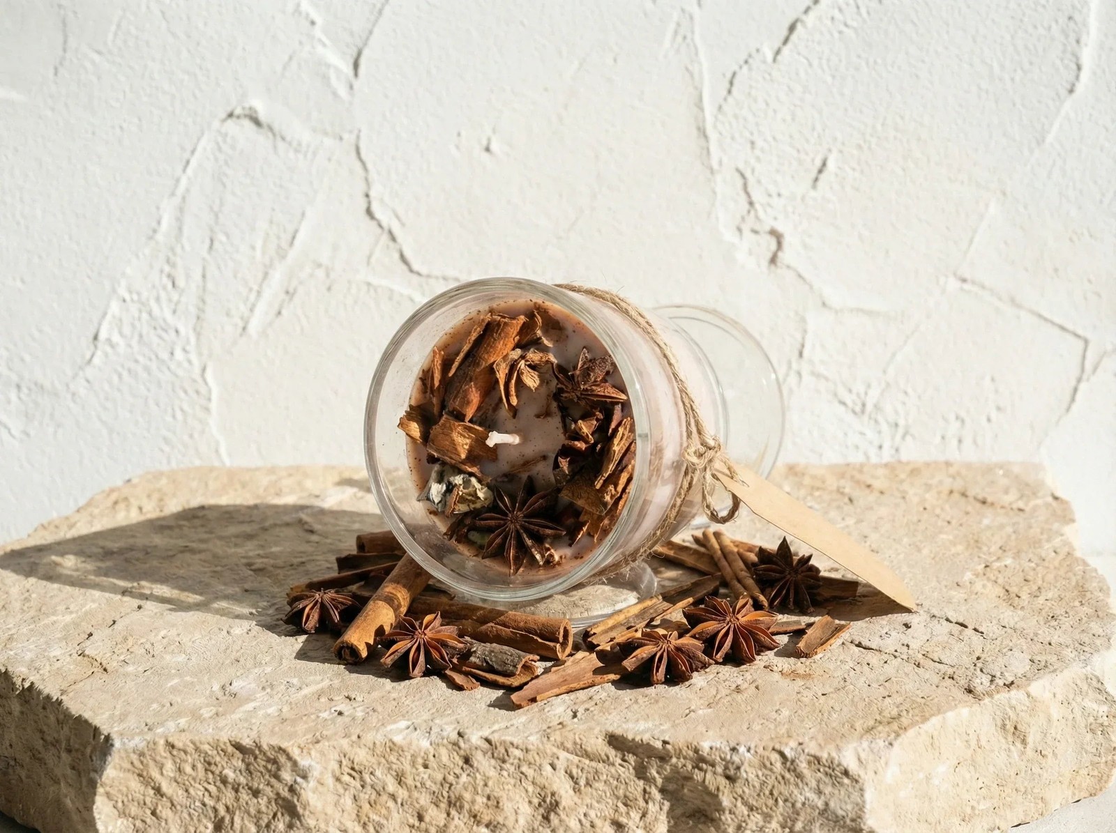 Bougie parfumée cannelle épicée haut de gamme coulée à la main en cire de soja