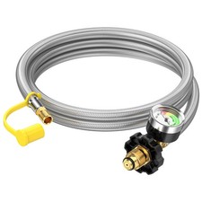 6ft Propane Hose Extension with Gauge, POL x 1/4" Male NPT, Braided Supply Pi...