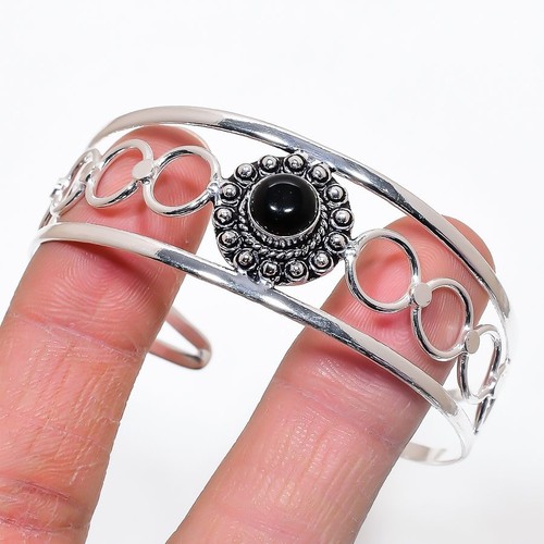 Black Onyx Gemstone 925 Sterling Silver Jewelry Cuff Bracelet Adjustable