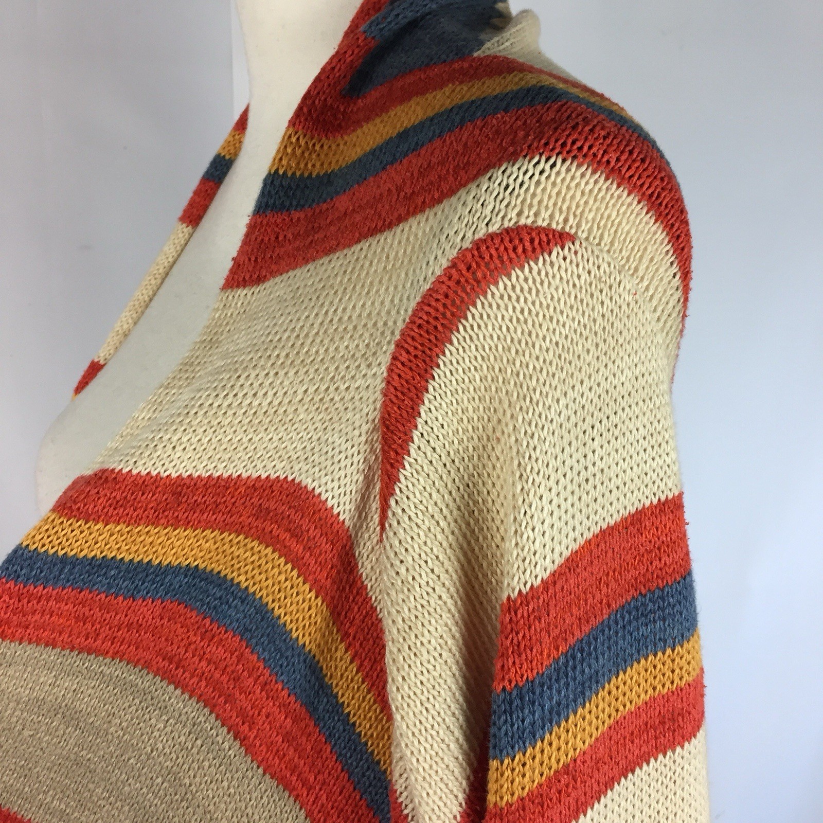 Lauren Ralph Lauren Linen Blend Open Cardigan Aztec Southwest Wrap Shawl S/M